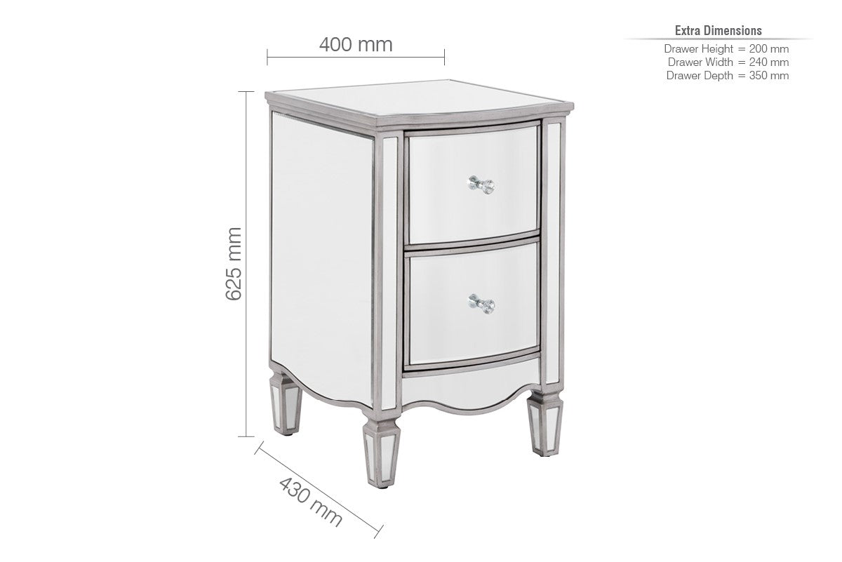 Birlea Elysee Glass 2 Drawer Bedside