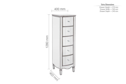 Birlea Elysee Glass 5 Drawer Narrow Chest