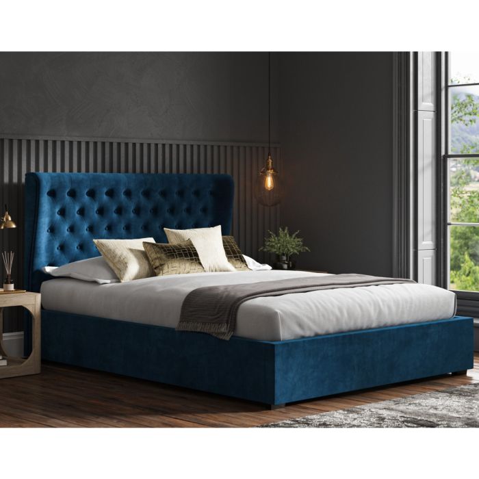 Emporia Hampstead 5ft Kingsize Blue Velvet Ottoman Bed Frame