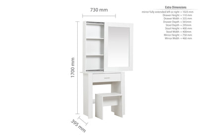 Birlea Evelyn White 1 Drawer Sliding Mirror Dressing Table