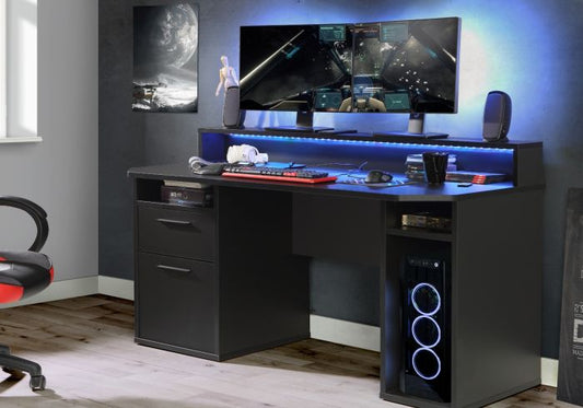 Flair Power Z Black Computer Gaming Desk With Colour Changing Led Lights