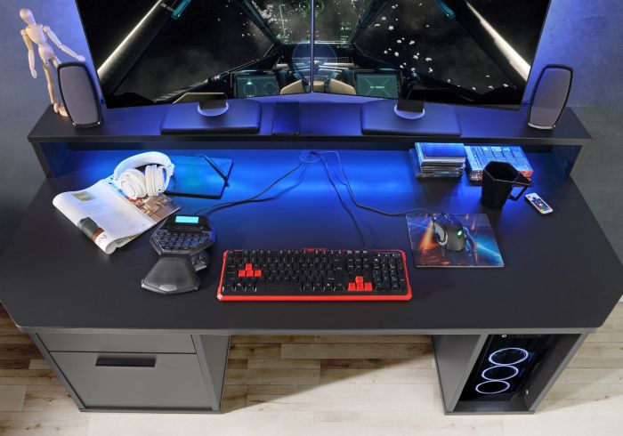 Flair Power Z Black Computer Gaming Desk With Colour Changing Led Lights