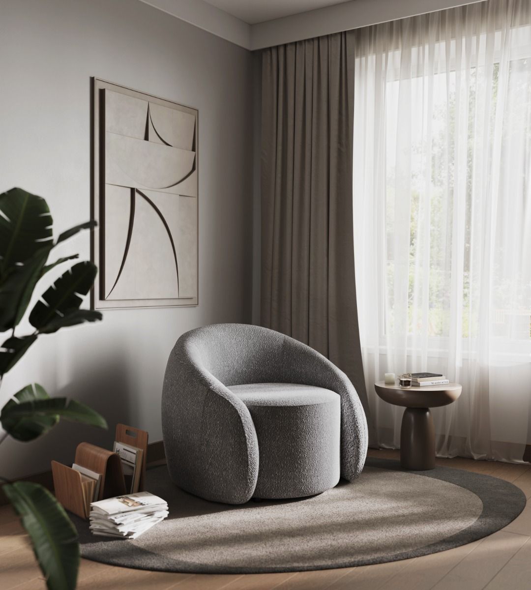 Flair Aelia Grey Boucle Teddy Accent Swivel Chair
