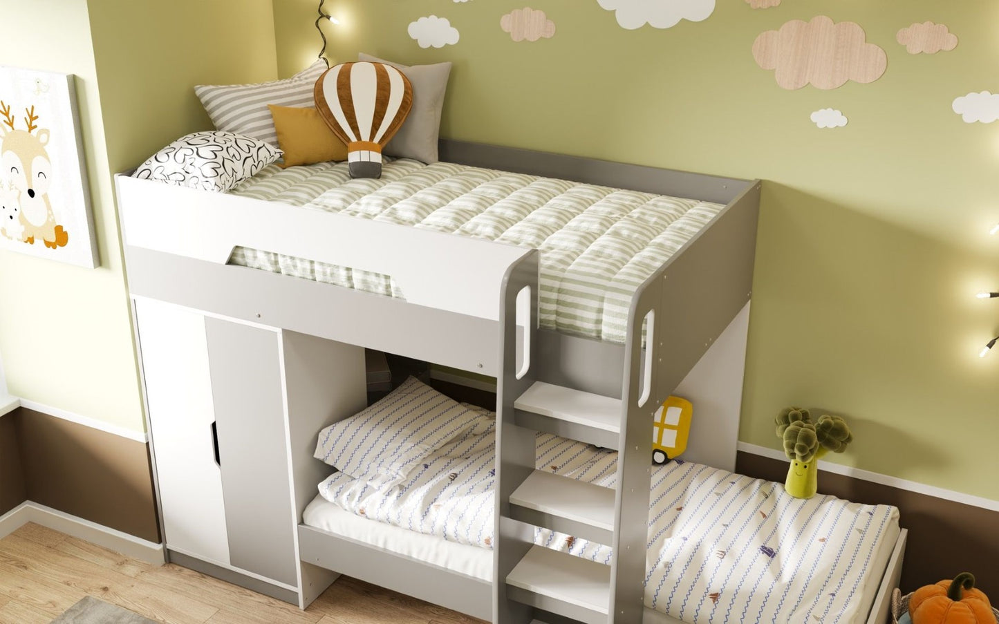 Flair Furnishings Benito White & Grey Bunk Bed with Wardrobe