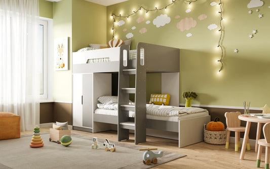 Flair Furnishings Benito White & Grey Bunk Bed with Wardrobe