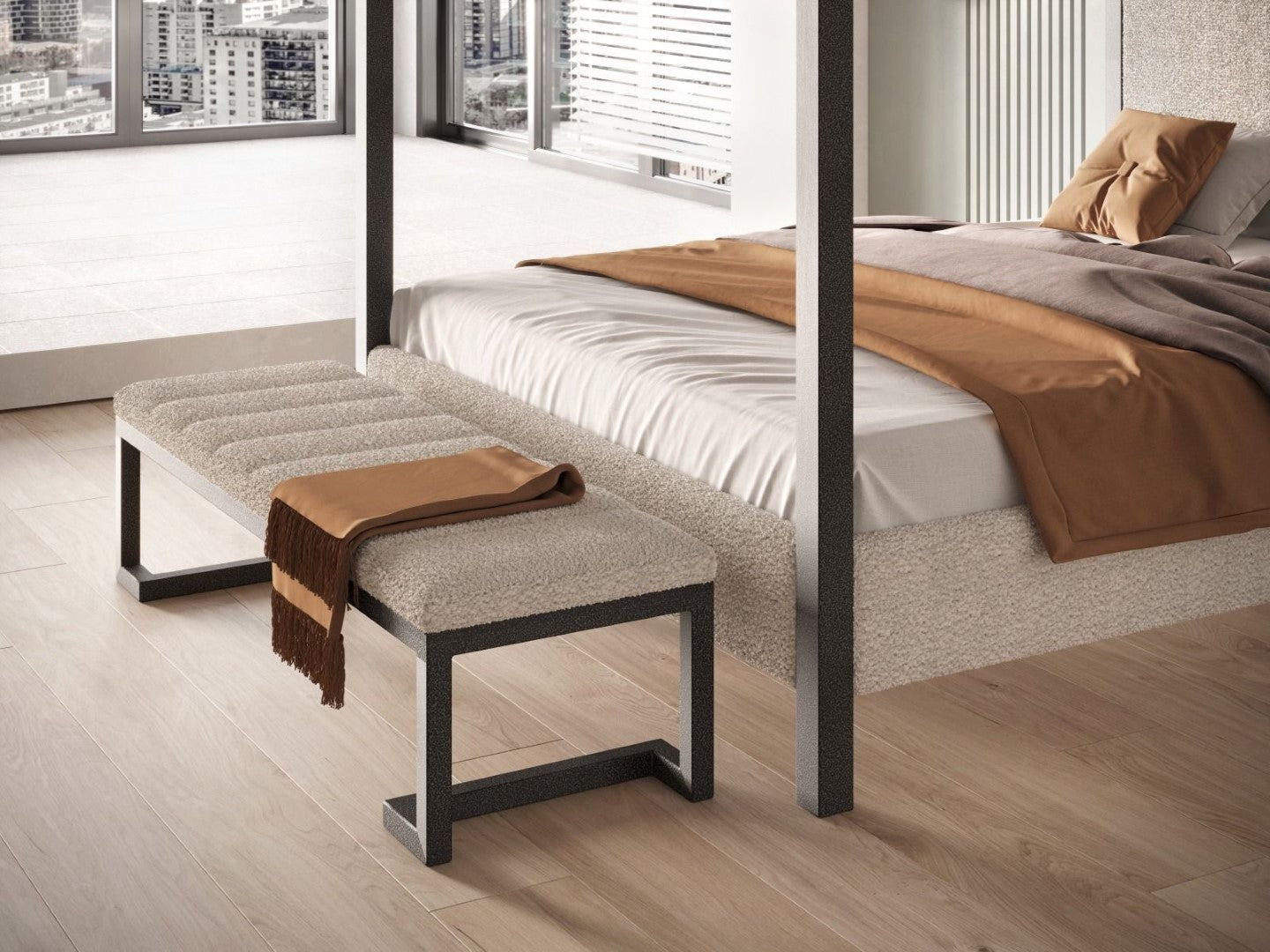Flair Furnishings Boucle Fabric Bench with Metal Legs