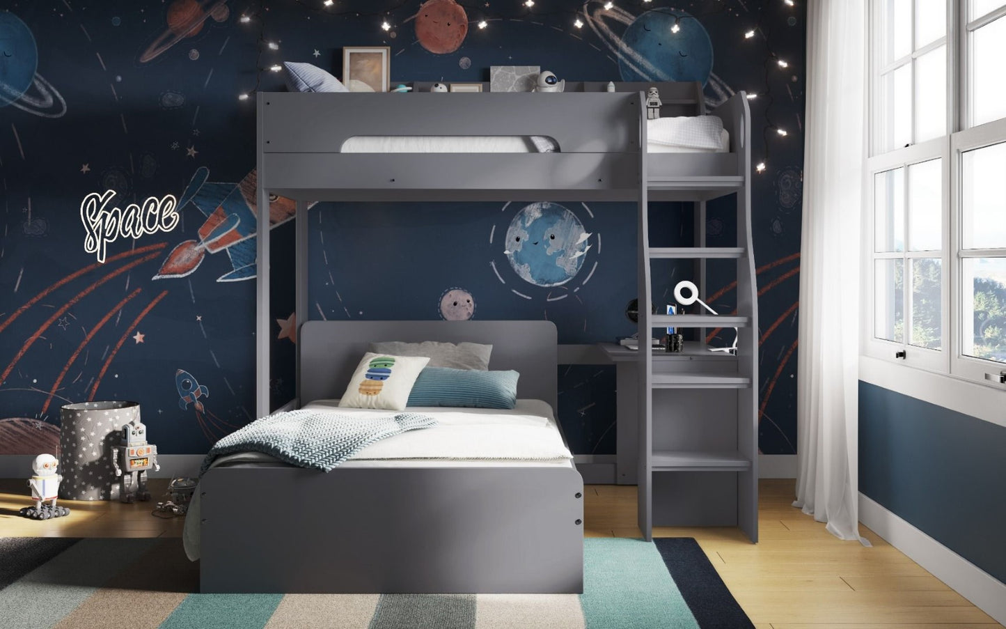 Flair Furnishings Cosmic Grey L Shaped Triple Bunk Bed