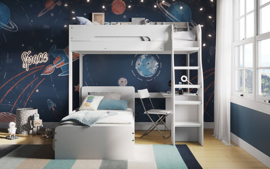 Flair Furnishings Cosmic White L Shaped Bunk Bed with Storage