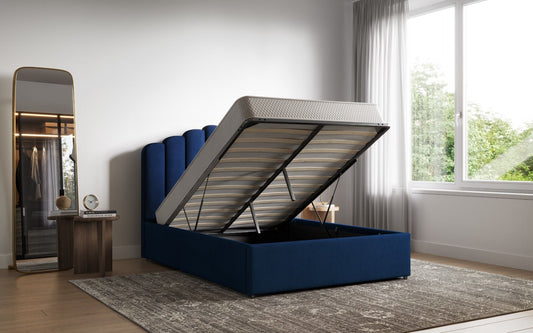 Flair 5ft Kingsize Navy Velvet Poseidon Shell Ottoman Bed