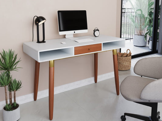 Flair Furnishings Edelweiss Walnut & White with Brass Accents Desk