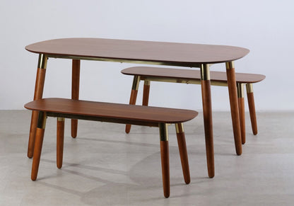 Flair Furnishings Edelweiss Walnut & Brass Dining Table & Bench Set