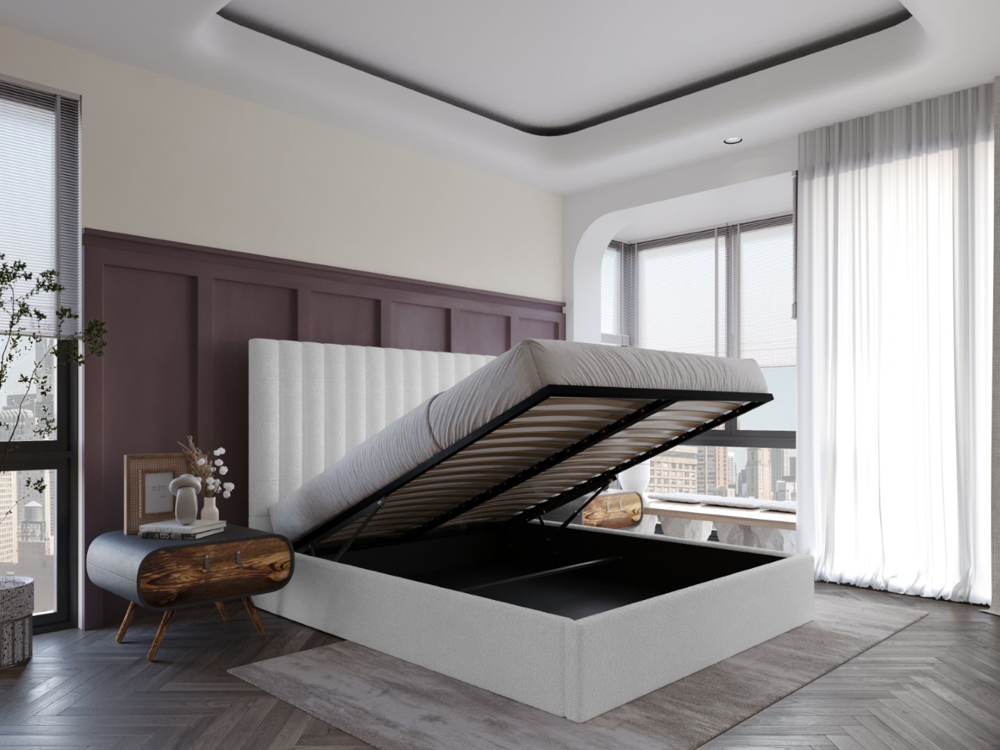 Flair Furnishings Everley 4ft6 Double Cream Fabric Ottoman Bed