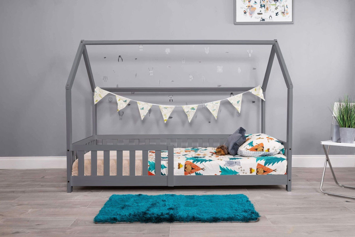 Flair Furnishings Explorer Grey Wooden Playhouse Bed with Rails