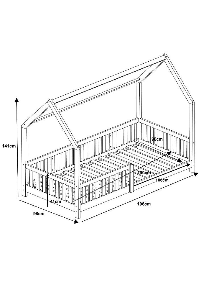 Flair Furnishings Explorer Grey Wooden Playhouse Bed with Rails