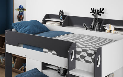 Flair Furnishings Flick Grey Bunk Bed with Shelves & Drawer