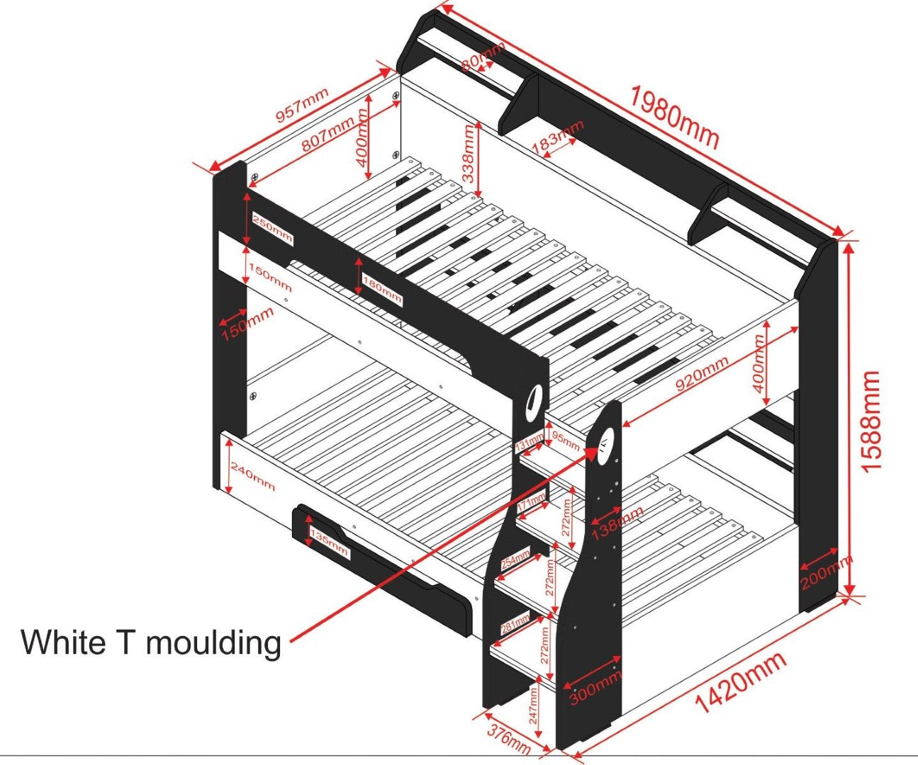 Flair Furnishings Flick Grey Bunk Bed with Shelves & Drawer