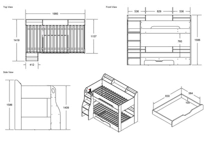 Flair Furnishings Flick Grey Bunk Bed with Shelves & Drawer