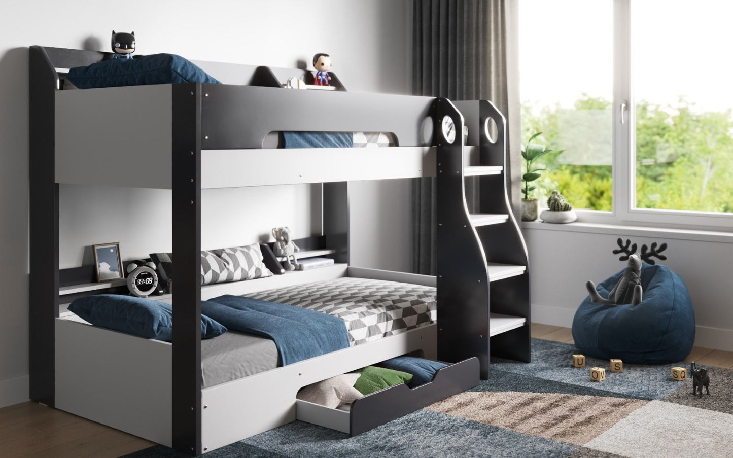 Flair Furnishings Flick Grey Bunk Bed with Shelves & Drawer