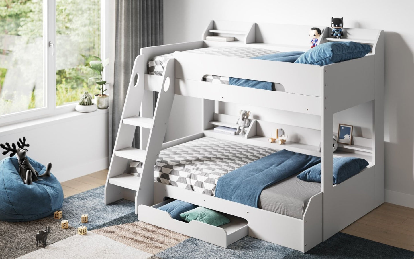 Flair Furnishings Flick White Triple Bunk Bed with Storage