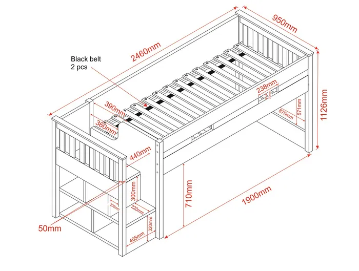 Flair Furnishings Charlie Grey Staircase Mid Sleeper Cabin Bed