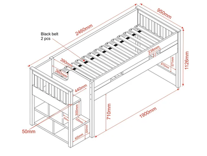 Flair Furnishings Charlie Grey Staircase Mid Sleeper Cabin Bed