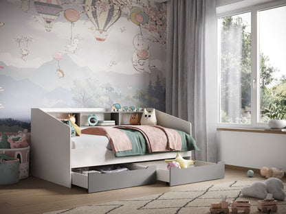 Flair Furnishings Leni White & Grey Day Bed Frame with Shelves and Drawers