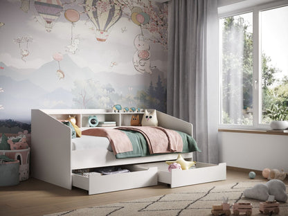 Flair Furnishings Leni White Day Bed Frame with Shelves and Drawers