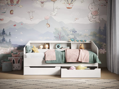 Flair Furnishings Leni White Day Bed Frame with Shelves and Drawers