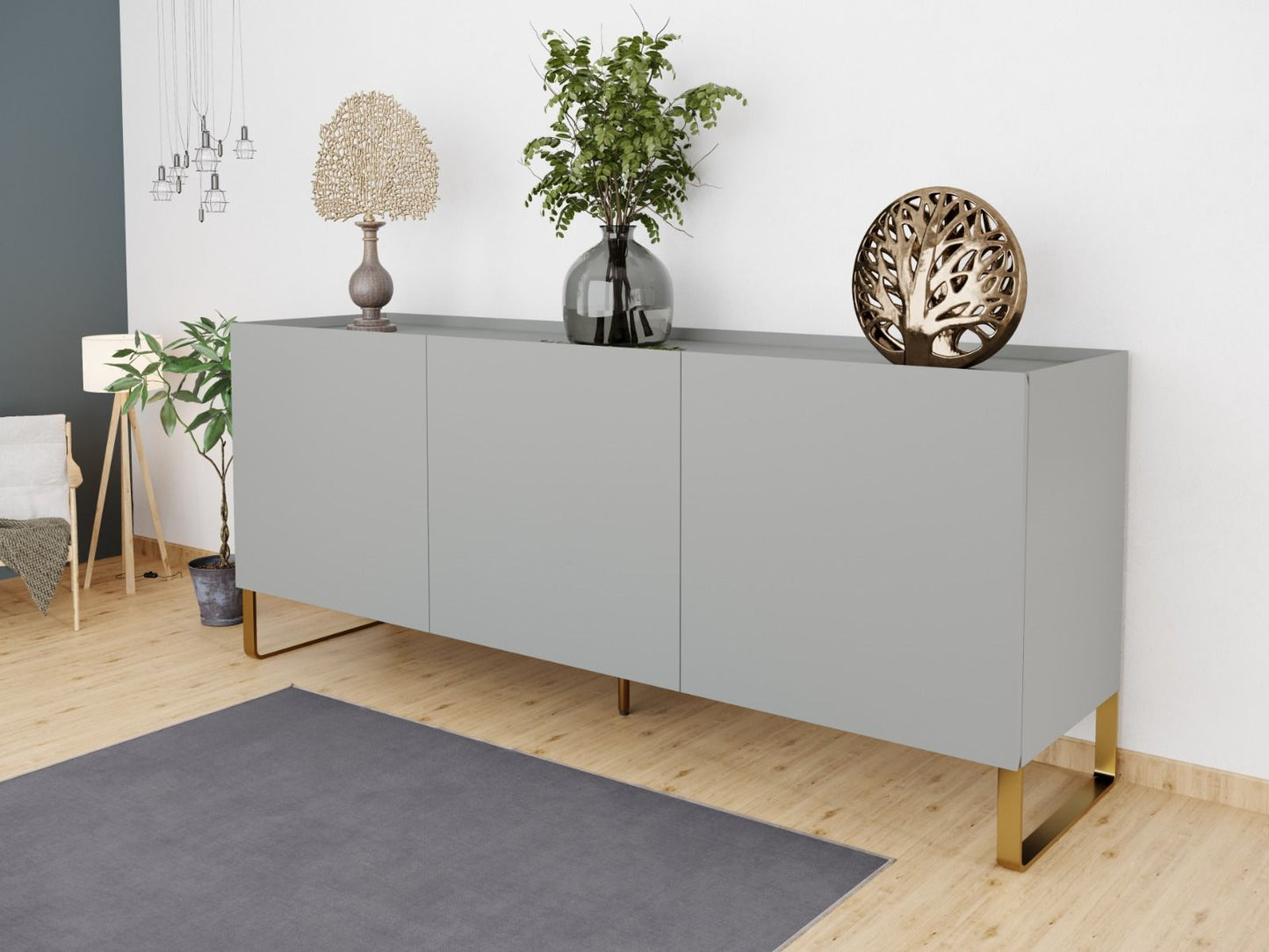 Flair Furnishings Lenny Grey Painted Sideboard with Brass Accents