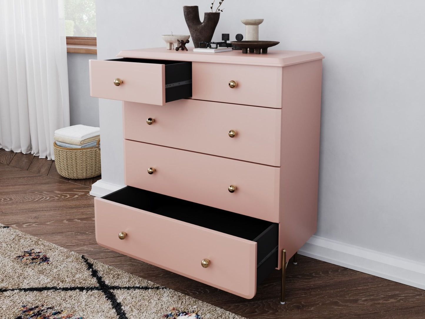 Flair Furnishings Maddie Pink & Brass Chest Of Drawers