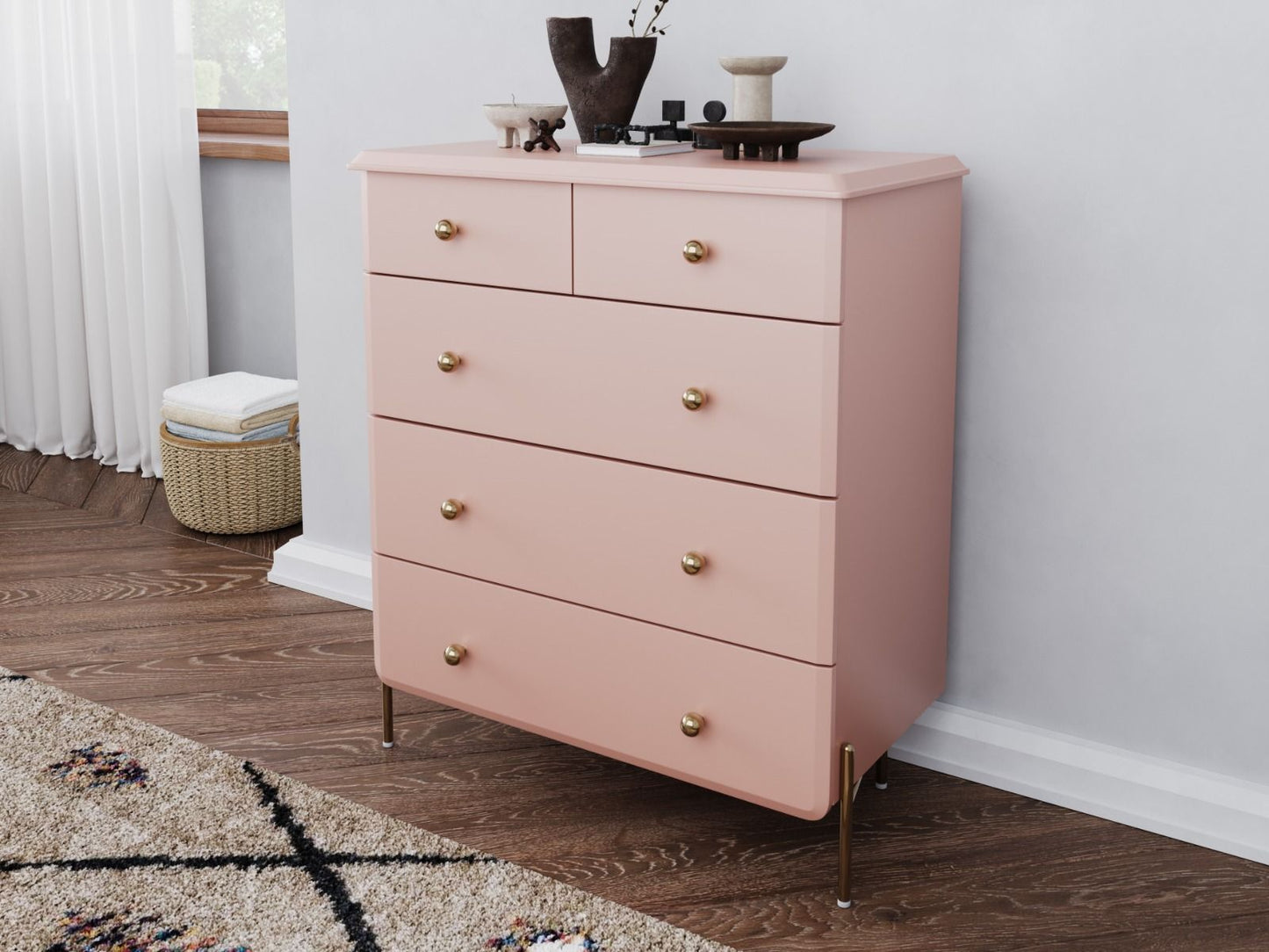 Flair Furnishings Maddie Pink & Brass Chest Of Drawers