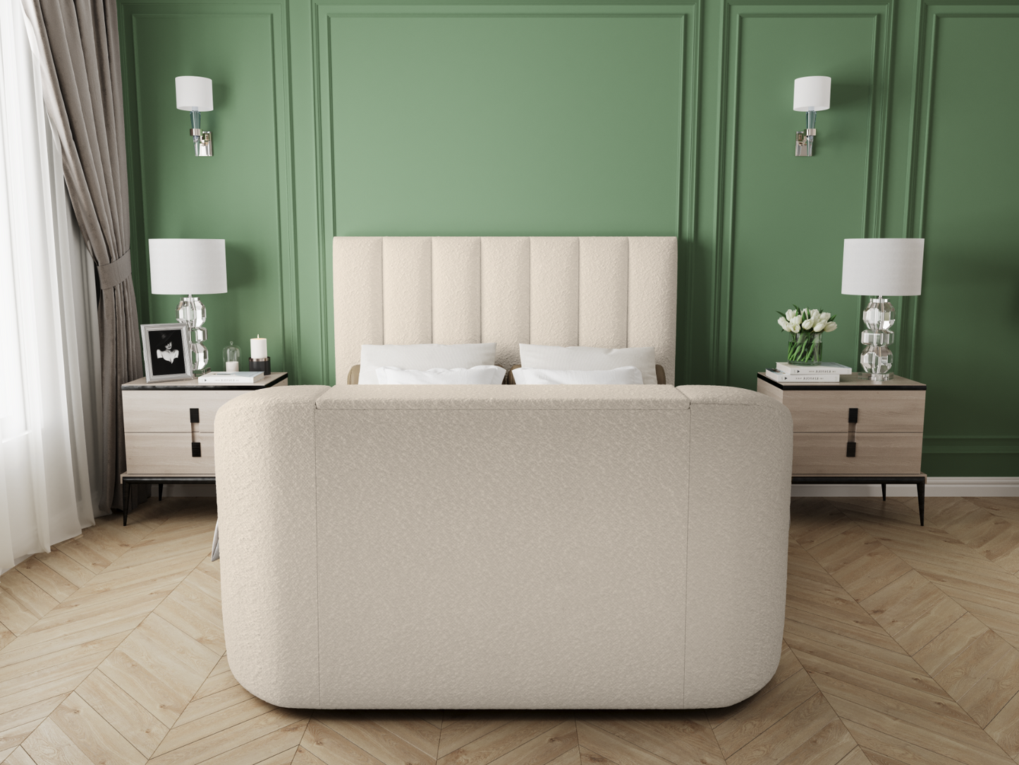 Flair Furnishings Megane 4ft6 Double Boucle Side Lift Tv Ottoman