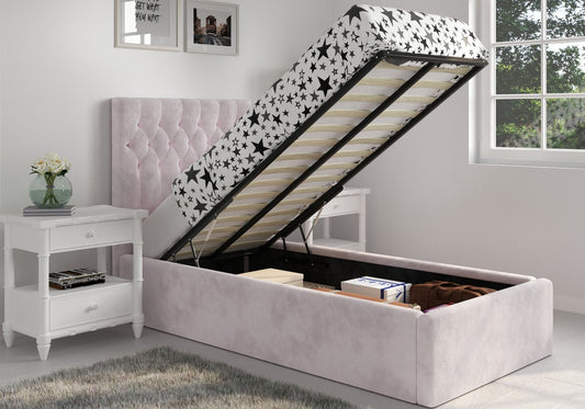 Flair Milan 3ft Single Blush Pink Velvet Ottoman Bed Frame