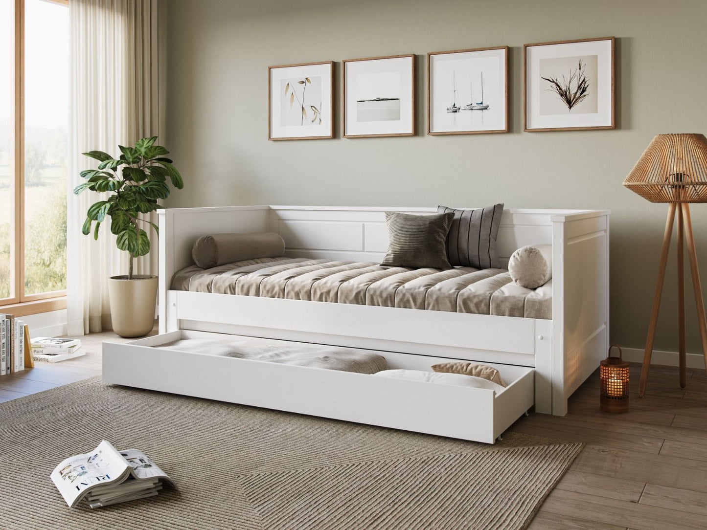 Noomi Erika White Solid Wood Guest Bed