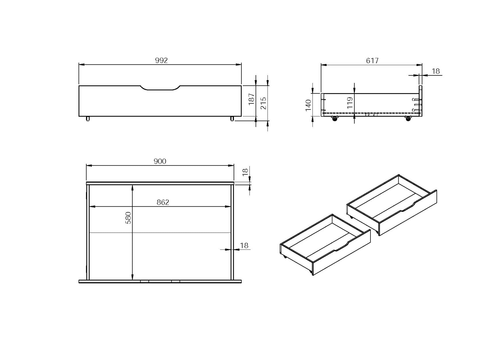 Noomi Nora White Set of Under Bed Drawers