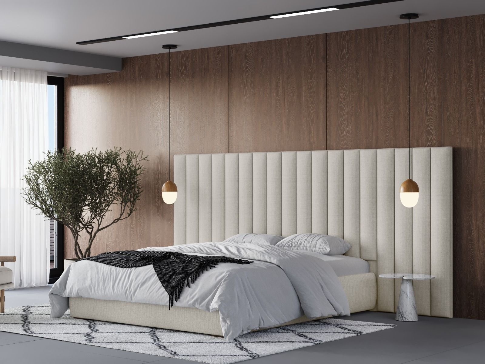 Flair Rosita 4ft6 Double Cream Hotel Bed With Wide Panelled Headboard