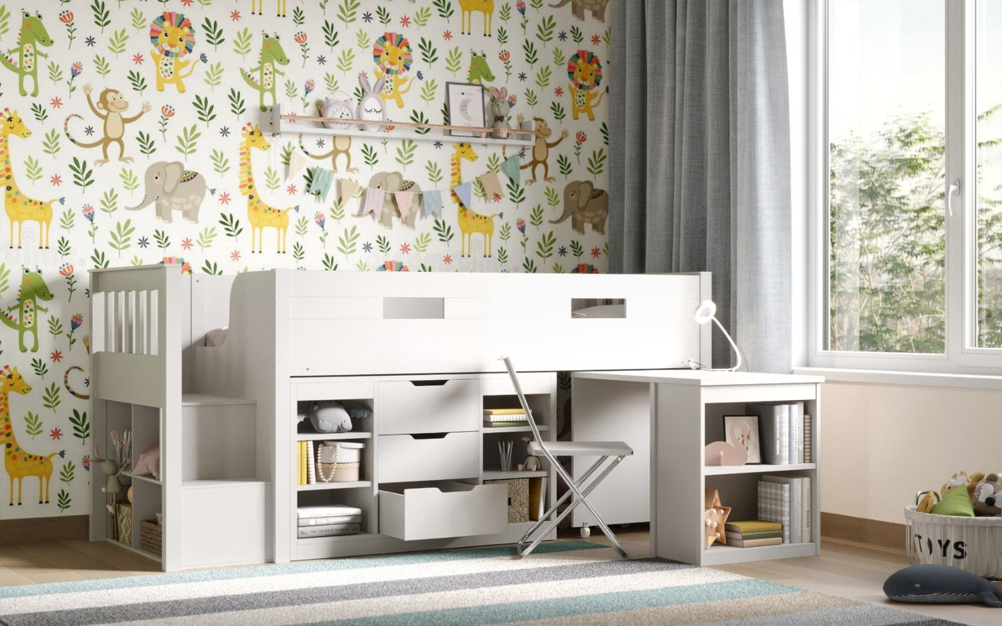 Flair Furnishings Charlie White Mid Sleeper Set with Storage & Desk