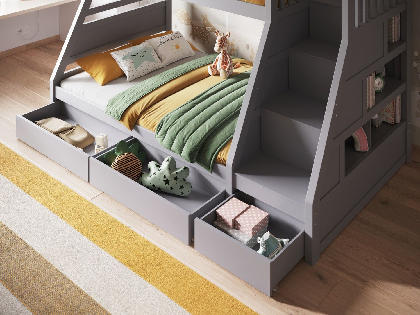 Flair Furnishings Lunar Grey Wooden Triple Bunk Bed