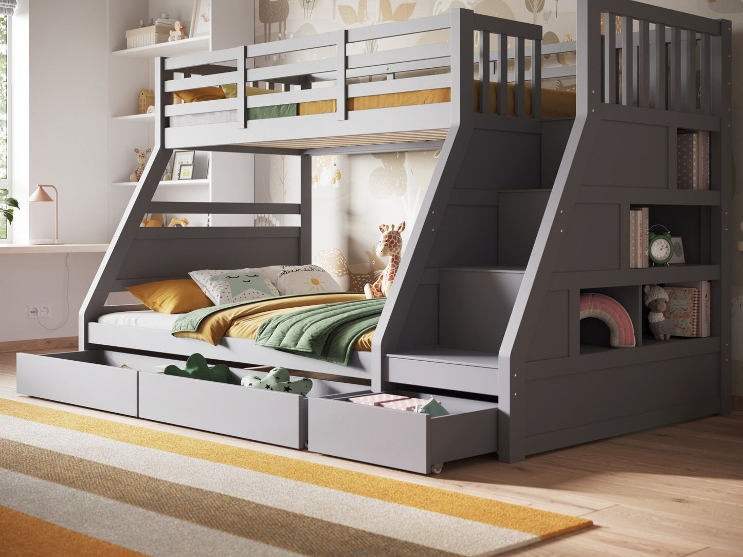 Flair Furnishings Lunar Grey Wooden Triple Bunk Bed