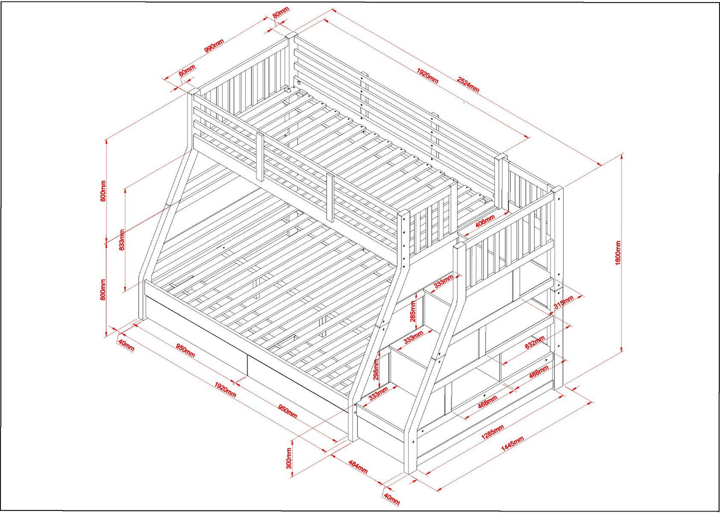 Flair Furnishings Lunar Grey Wooden Triple Bunk Bed