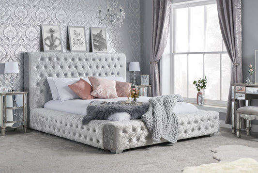 Birlea Grande 5ft Kingsize Grey Crushed Velvet Fabric Bed Frame