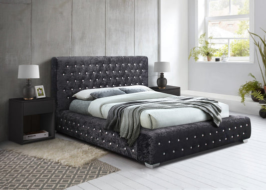 Birlea Grande 6ft Super Kingsize Black Crushed Velvet Fabric Bed Frame
