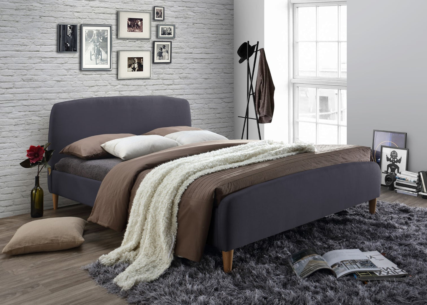 Time Living Geneva 4ft6 Double Dark Grey Fabric Bed Frame