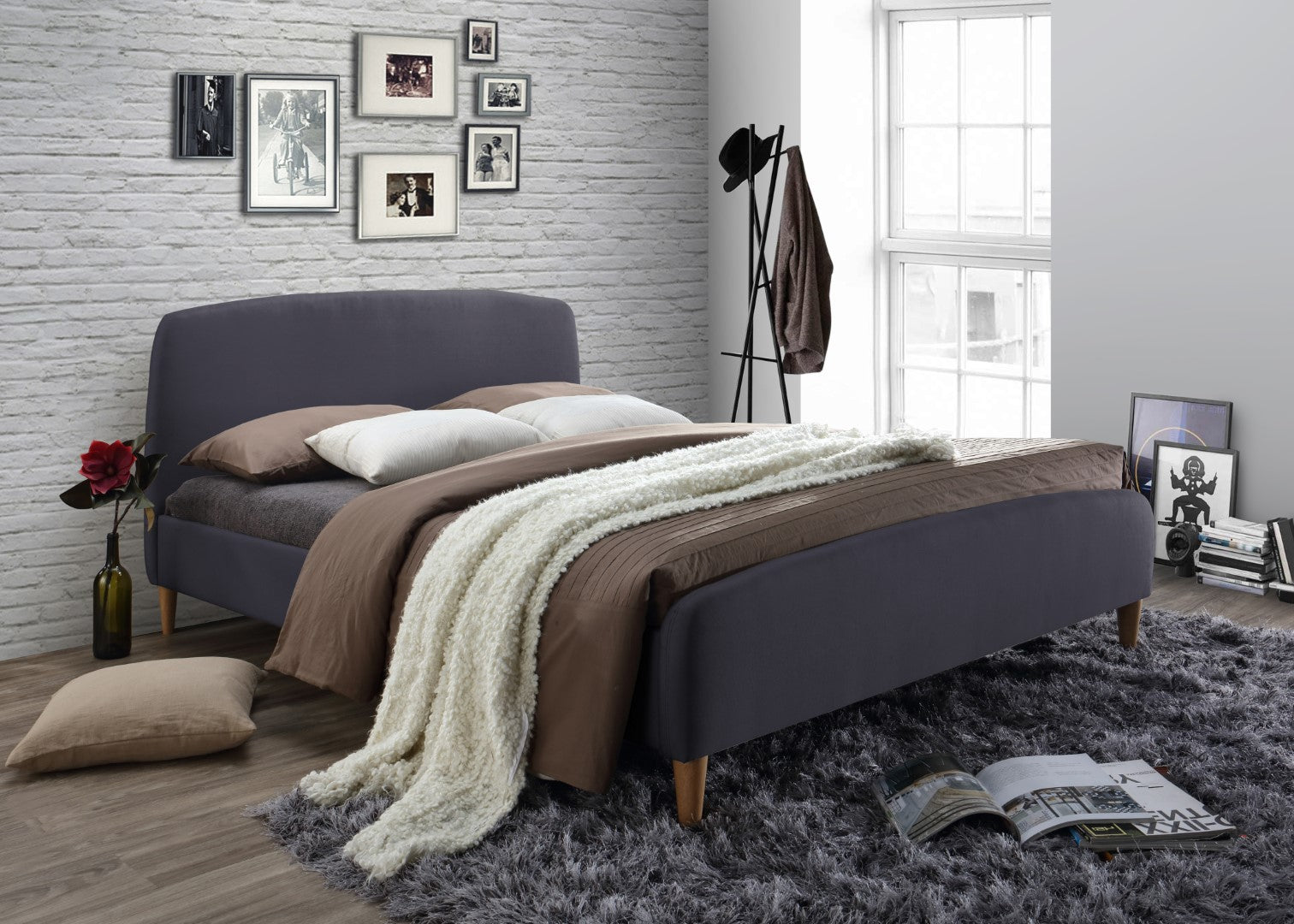 Time Living Geneva 4ft6 Double Dark Grey Fabric Bed Frame