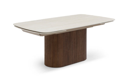 Ginevra Extendable Dining Table 180–260cm Italian Walnut & White Travertine Ceramic Marble