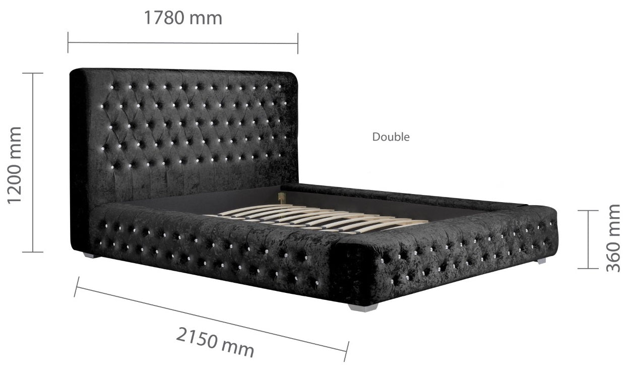 Birlea Grande 4ft6 Double Black Crushed Velvet Fabric Bed Frame