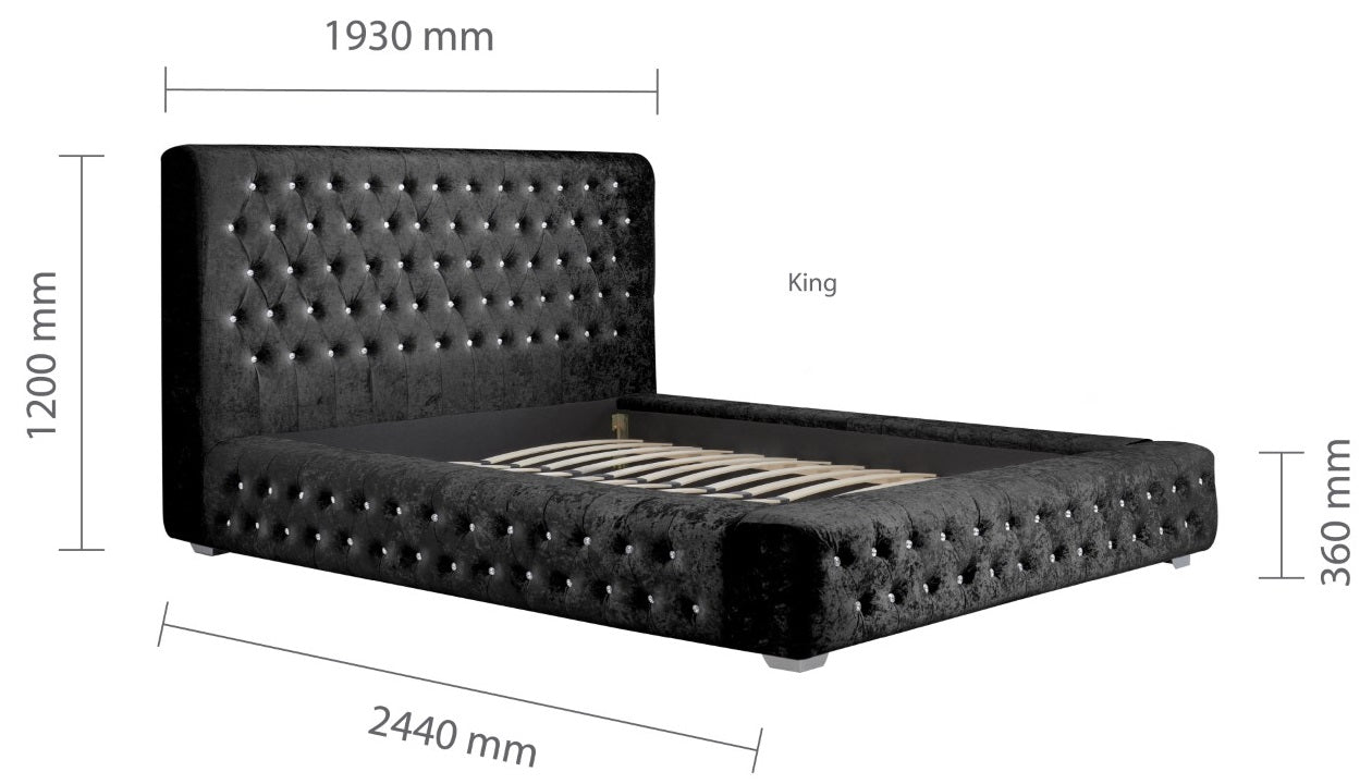 Birlea Grande 5ft Kingsize Black Crushed Velvet Fabric Bed Frame