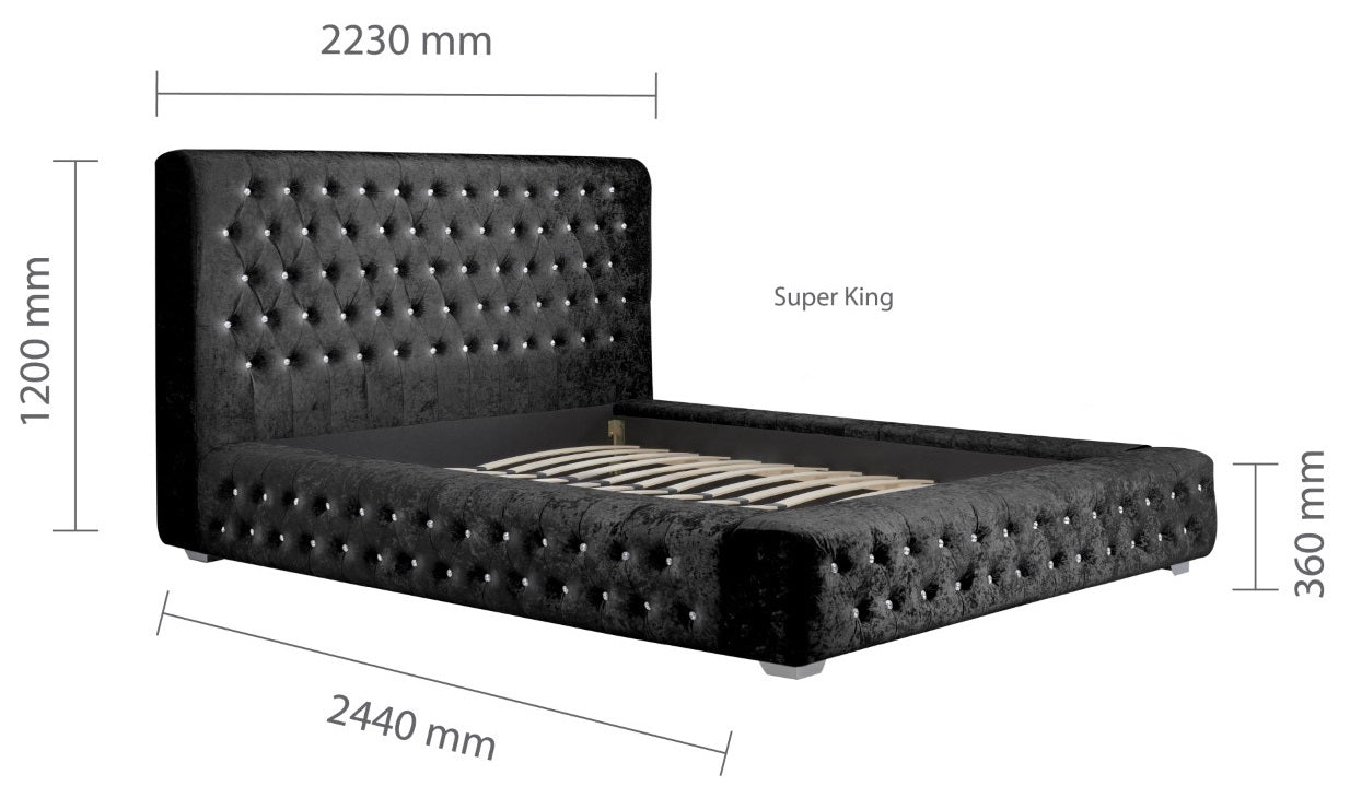 Birlea Grande 6ft Super Kingsize Black Crushed Velvet Fabric Bed Frame