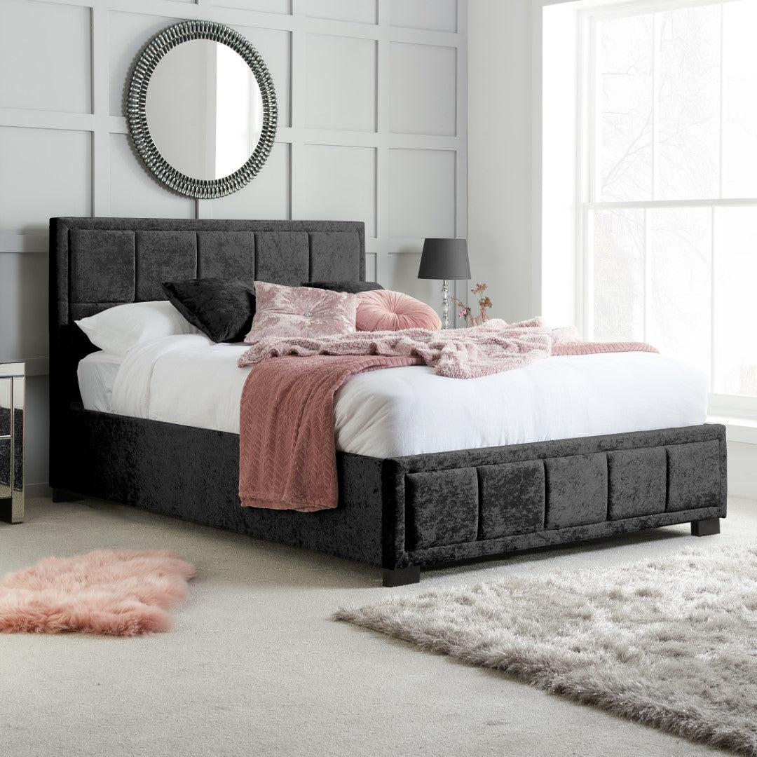 Birlea Hannover 4ft Small Double Black Crushed Velvet Fabric Bed Frame