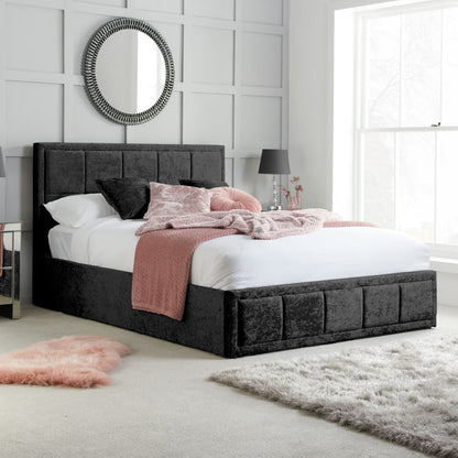 Birlea Hannover 5ft Kingsize Black Crushed Velvet Fabric Ottoman Bed Frame